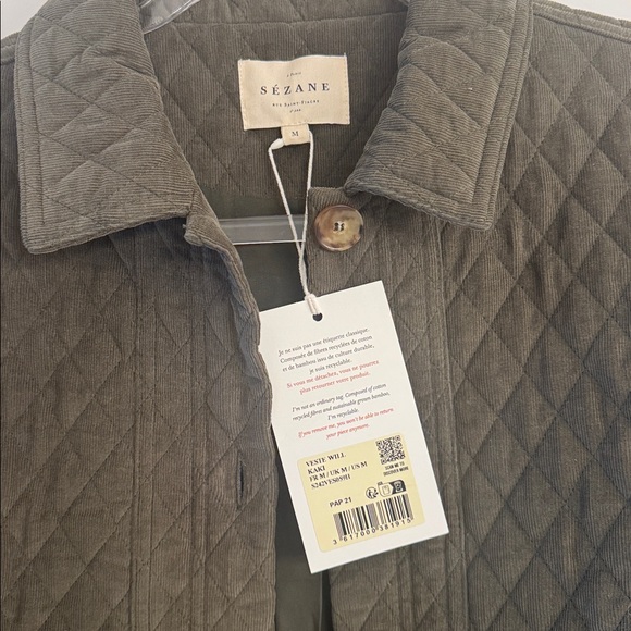 Sezane Will Jacket Khaki Velvet NWT - Picture 4 of 4